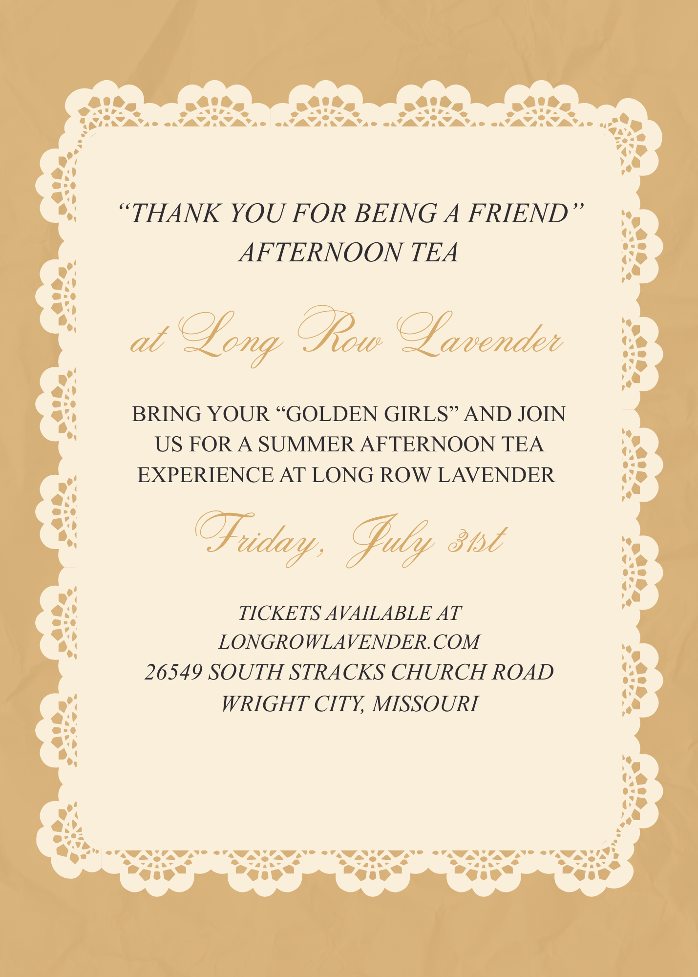 Golden Girl's Afternoon Tea - Friday, July 31, 2026